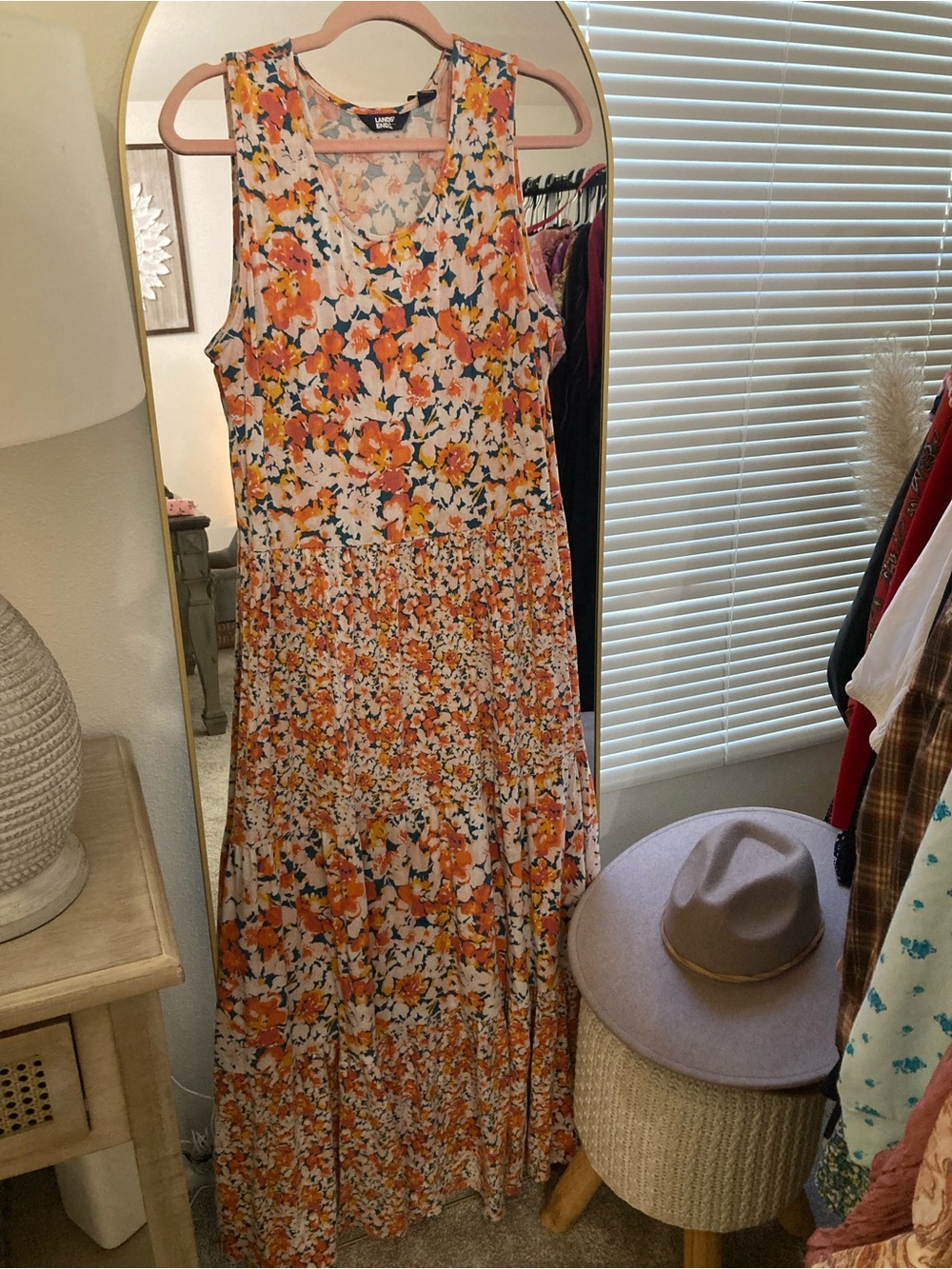 Lands' End Orange and White Floral Tiered Maxi Dress